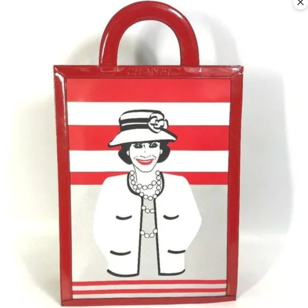 CHANEL MADEMOISELLE VINTAGE VERTICAL CHOCOLATE BAR TOTE BAG COCO PORTRAIT RARE!